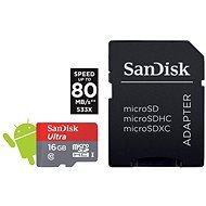 SanDisk Micro SDHC 16GB Ultra Android Class 10 UHS-I memóriakártya + SD kártya adapter - Memóriakártya