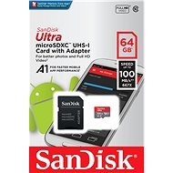 SanDisk MicroSDXC 64GB Ultra Android Class 10 A1 UHS-I + SD adapter - Memóriakártya