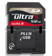 SanDisk Secure Digital 512MB Ultra II Plus 60x USB - možnost přímého připojení do USB portu bez čteč - Memory Card
