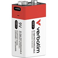 VERBATIM USB-C Li-Ion E-Block, 9 V, 335 mAh, 1 ks - Rechargeable Battery