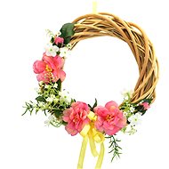 DOMMIO Húsvéti dekoráció - Fonott koszorú tavaszi díszítéssel, rózsaszín, 25 cm - Húsvéti díszítés