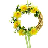 DOMMIO Easter decoration - Wicker wreath with daffodils, green, 20 cm - Easter Decoration