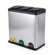 NUXIO Three-compartment waste bin Esli, 60 l silver - Rubbish Bin