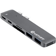 eSTUFF USB-C Hub, 2 x USB 3.0, 1 x USB-C, 1 x Thunderbolt 3, Card Reader, Grey - USB Hub