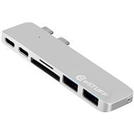 eSTUFF USB-C Slot-in Hub Pro, 2 x USB 3.0, 1 x USB-C, 1 x Thunderbolt 3, Card reader, Silver - USB Hub