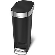 Simplehuman pedal bin, 40 l, black plastic, narrow, oval, with stainless steel bag cover - Rubbish Bin