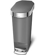 Simplehuman pedal bin, 40 l, grey plastic, narrow, oval, with stainless steel bag cover - Rubbish Bin