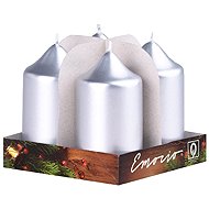 EMOCIO Advent silver metallic pillar candles 4pcs, 4×7.5cm - Candle Set
