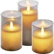EMOS LED decoration - 3x wax candle in glass, 6x AA, warm white, timer - LED Candle
