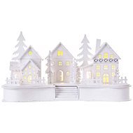 EMOS LED dekorácia drevená biela – dedinka, 16 cm, 2× AA, vnútorná, teplá biela, časovač - Vianočné osvetlenie