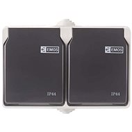 EMOS Wall Socket Double, Grey-black, IP44 - Socket