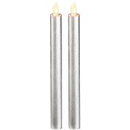 LED Kerzen, 25cm, Metallic Silber, 2x AAA, Bernstein, 2 Stk - Weihnachtsbeleuchtung