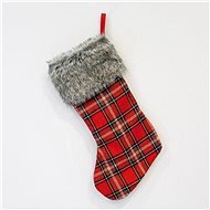 Piros kockás zokni, 25x3x50 cm - Karácsonyi díszítés