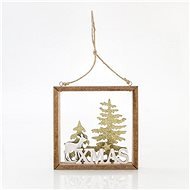 Fa dekorációs keret őzzel, 15,5x2,3x16,5 cm - Karácsonyi díszítés