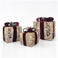 EUROLAMP Christmas decoration - illuminated gift boxes, grey shoelace, bordeaux ribbon, 3 pcs - Christmas Decoration