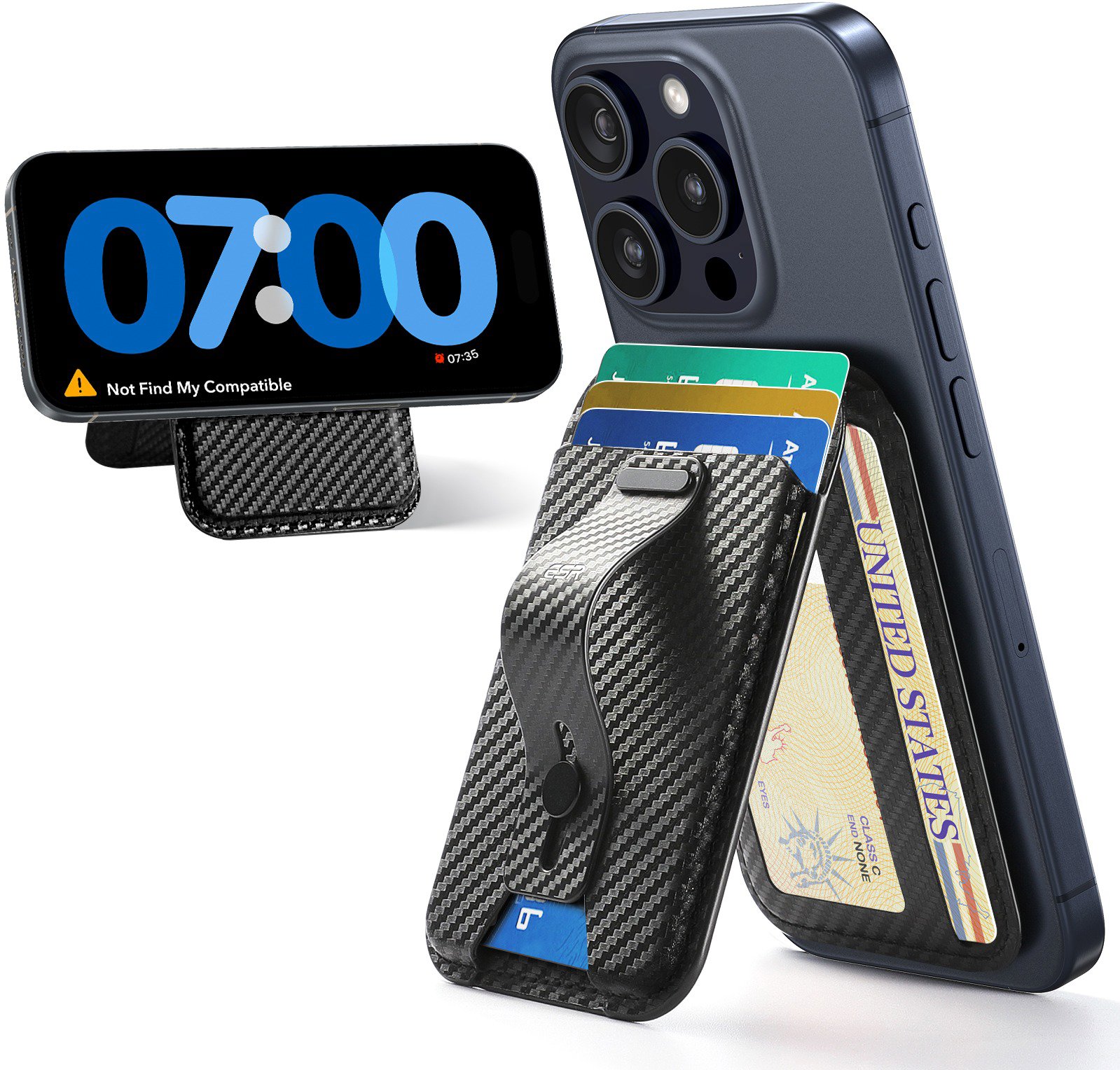 ESR Grip Wallet Stand (HaloLock) Black Carbon Fiber -  MagSafe Wallet