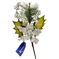 EverGreen® Ág mikulásvirággal és bogyókkal, magassága 45 cm, színe ezüst - Karácsonyi díszítés