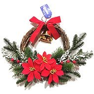 EverGreen® fonott koszorú karácsonyi rózsákkal, szalaggal és csengővel, átmérő: 35 cm - Karácsonyi koszorú