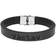 Ewena Black leather bracelet with the name Wenceslas - Bracelet