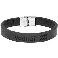 Ewena Black leather bracelet with Aquarius sign - Bracelet
