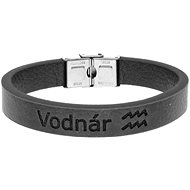 Ewena Black leather bracelet with Aquarius sign - Bracelet