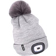 EXTOL LIGHT Cap with headlamp 4×45 lm, light grey with pompom UNI - Winter Hat