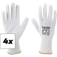 EXTOL PREMIUM Gloves made of polyester, semi-wet in PU, white, size 8", set of 4 - Work Gloves