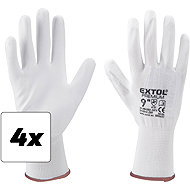 EXTOL PREMIUM Gloves made of polyester, semi-wet in PU, white, size 9", set of 4 - Work Gloves