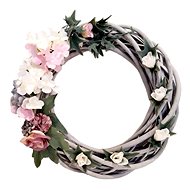 Falixen - Wicker wreath with flowers/gray - Decoration
