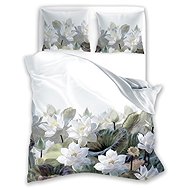 Faro Cotton satin bedding 140 × 200 + 70 × 90 cm White flowers - Bed Linen