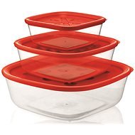forme casa Set of 3pcs Transparent Plastic Containers 570ml, 1400ml, 2950ml with Red Lid - Food Container Set