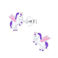 Flor de Cristal Children's silver earrings with winged unicorn (Ag925/1000, 1 g) - Earrings