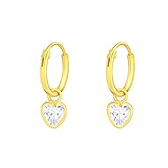 Flor de Cristal Gold plated round earrings with hearts (Ag925/1000, 1 g) - Earrings