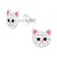 Flor de Cristal Children's silver earrings, white cats, with cubic zirconia (Ag 925/1000, 2 g) - Earrings