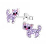 Flor de Cristal Children's silver earrings, purple cats, with cubic zirconia (Ag 925/1000, 2 g) - Earrings