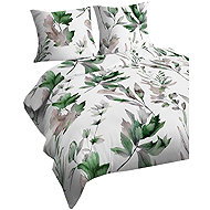 4sleep Lux cotton sheets 140 × 200 + 70 × 90 cm - Green leaves on white - Bed Linen