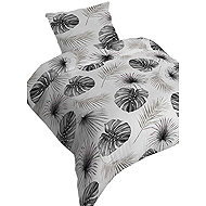 4sleep Cotton satin bedding 140 × 200 cm + 70 × 90 cm, Dracena leaves grey 4436 B - Bed Linen
