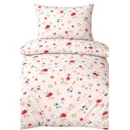 4sleep Cotton satin bedding 140 × 200, 70 × 90 cm, Poppy meadow on beige - Bed Linen