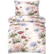 4sleep Cotton satin bedding 140 × 220, 70 × 90 cm, Dahlia flowers on white - Bed Linen