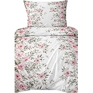 4sleep Cotton satin bedding 140 × 200, 70 × 90 cm, Pink flowers on white - Bed Linen