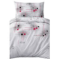 4sleep Crepe bedding 140 × 200, 70 × 90 cm, Geometry red on gray - Bed Linen