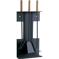 Fireplace tool set 4 pcs 28 × 10 × 63,5 cm wood/gray - Fireplace tools