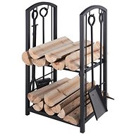 Wood stand steel with fireplace tools 5 pcs 41 × 30 × 73 cm black - Firewood Rack