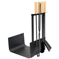 Fireplace tool set with wood basket 4 pcs 43 × 30 × 63,5 cm wood/gray - Firewood Rack