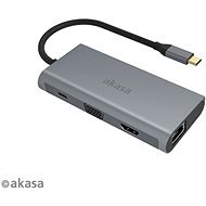 AKASA USB Type C 9 in 1 Dock (PD Type C, HDMI, VGA, 3× USB3.0 Type A, RJ45, SD és Micro SD Card Reader - Dokkoló állomás