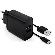 FIXED Smart Rapid Charge 15W with 2xUSB Output and USB/USB-C Cable 1m Black - AC Adapter