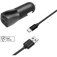 FIXED Smart Rapid Charge 15W with 2xUSB Output and USB/USB-C Cable 1 Black - Car Charger