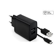 FIXED Smart Rapid Charge 2 x USB + 1m USB to micro USB kábel - 15W, fekete - Töltő adapter