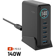 FIXED GaN Station 140W s displejem 4x USB-C/USB PD 3.2 černá - Wall Charger