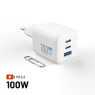 FIXED Mini GaN with 2x USB-C and USB output, supports PD 100W, white - Wall Charger
